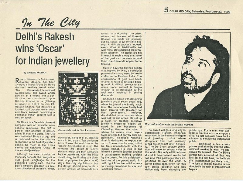 Delhi Mid Day, 22 February 1992, Delhi's Rakesh wins Oscar for Indian jewellery